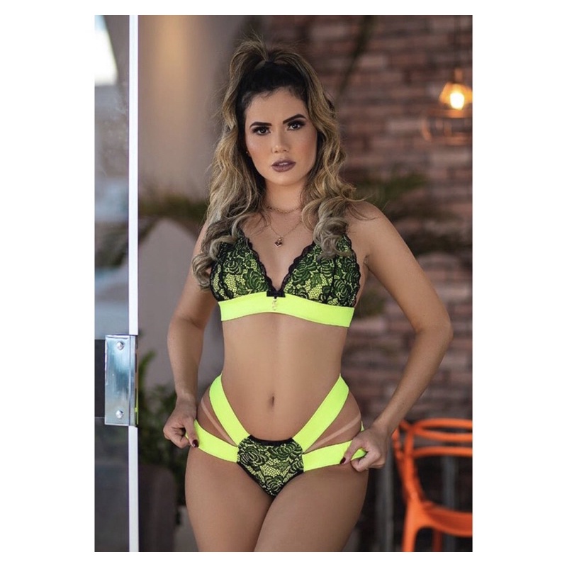 Conjunto Lingerie Neon Elástico duas tiras Anita