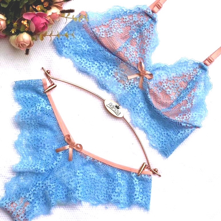 Conjunto Lingerie Aurora Bicolor Com Fecho Renda L