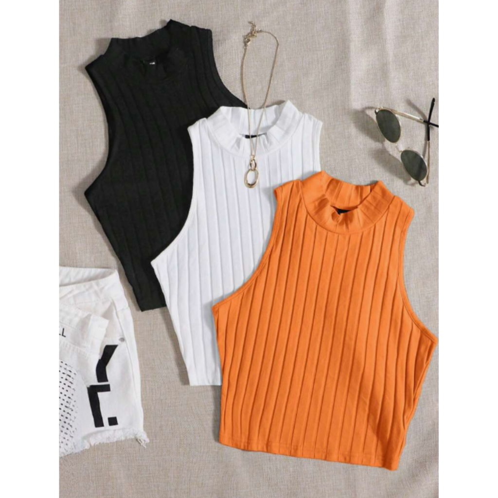 KIT 3 ou 1 Unidade Cropped Feminino Canelado Golin