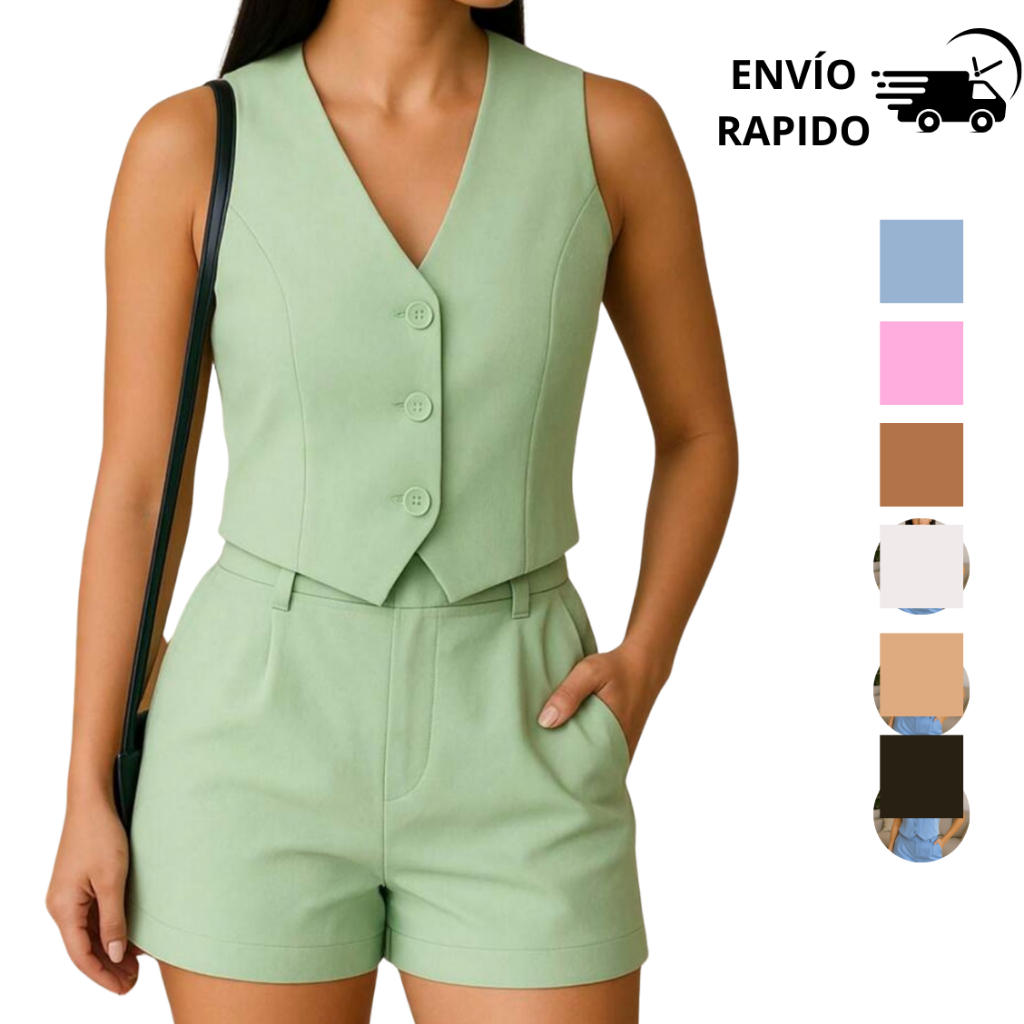 Conjunto Femenino Alfaiataria Short e Colete Socia