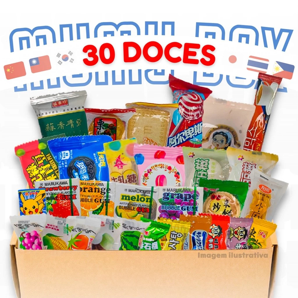 Caixa com 30 doces e biscoito importados do japão