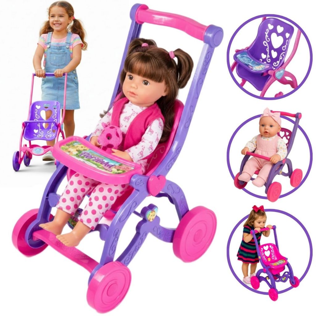 Carrinho De Boneca Bebê Reborn Com Cesto + Cestin