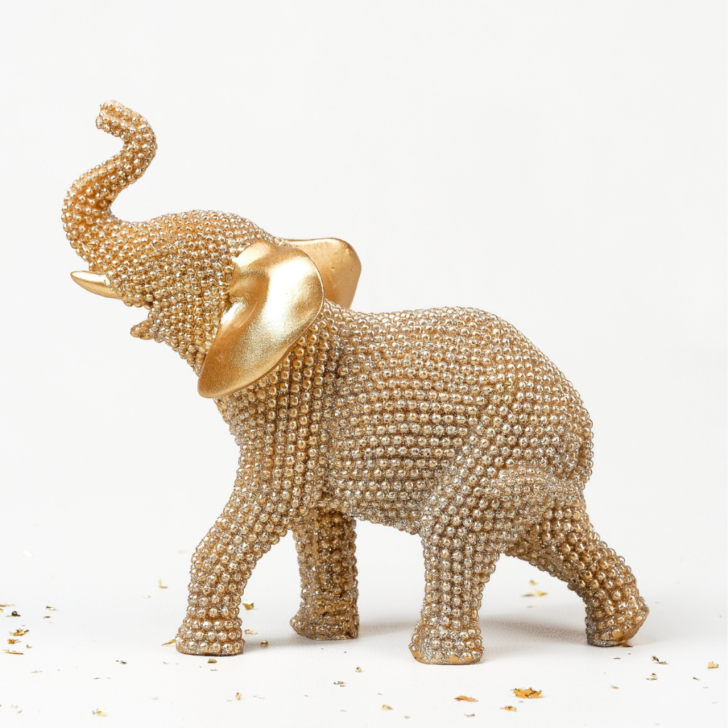 Arquétipo Estátua Elefante Brilho Dourado Feng S