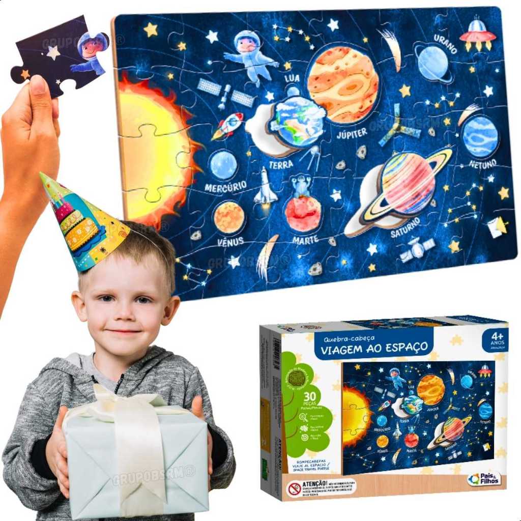 Quebra Cabeça MDF Infantil Planetas Espaço Astro