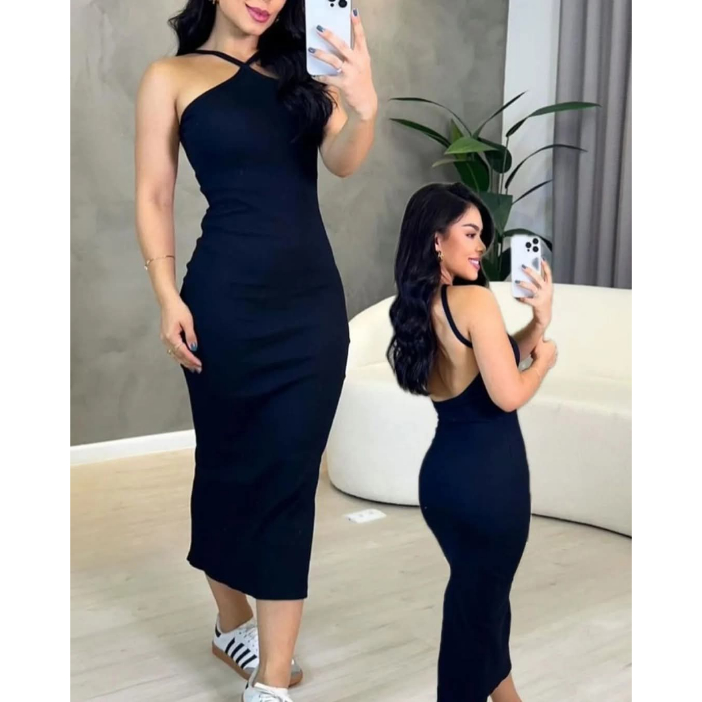 Vestido  midi Giorgina canelado ribana de alça cr