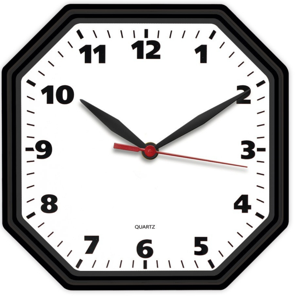 Relógio de Parede Preto Clássico Oitavado Decora