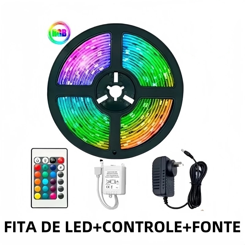 Fita Led Rgb 3528 Colorida 5m + Controle+Fonte 300