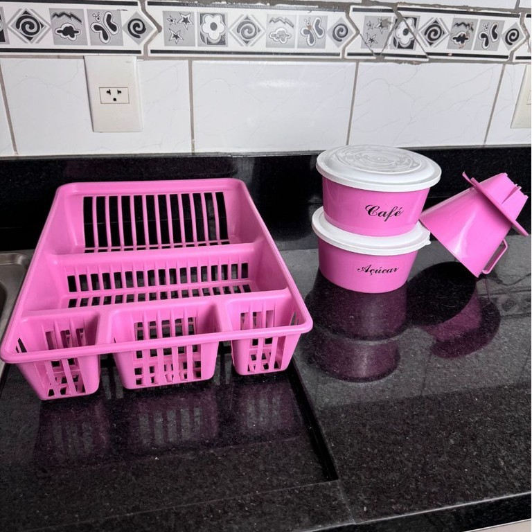 Conjunto de Cozinha Rosa: 02 Potes de 1200 ML (Caf