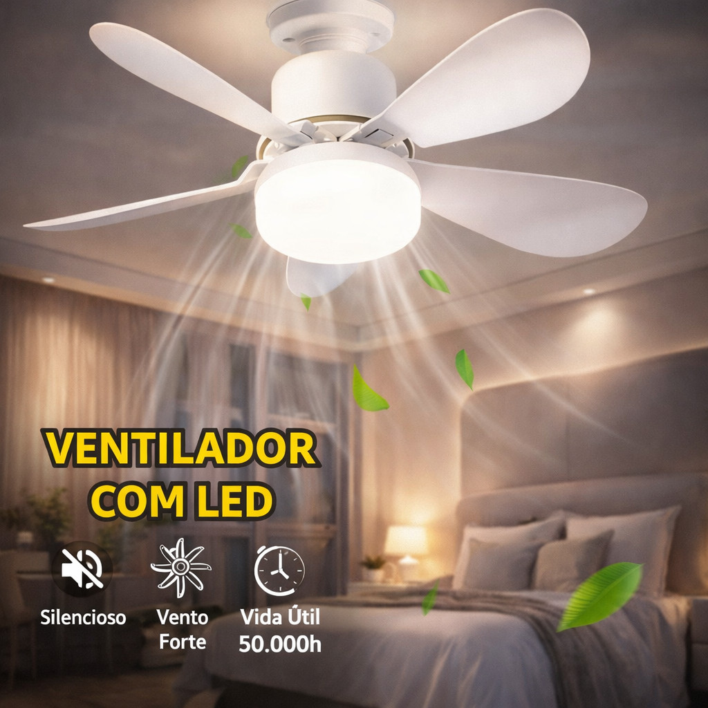 Ventilador de Teto com Luminária LED e Controle R