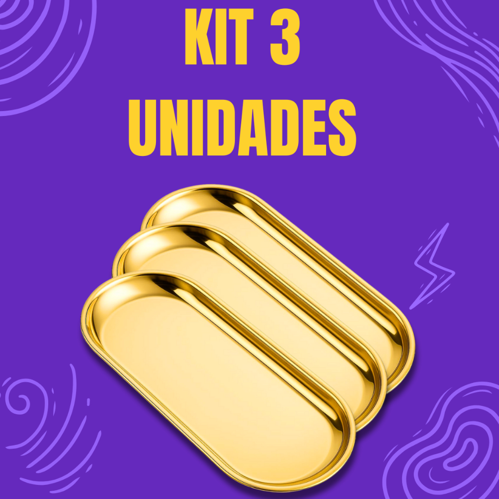 Bandeja Dourada Aço Inox Luxuosa Espelhada Decora