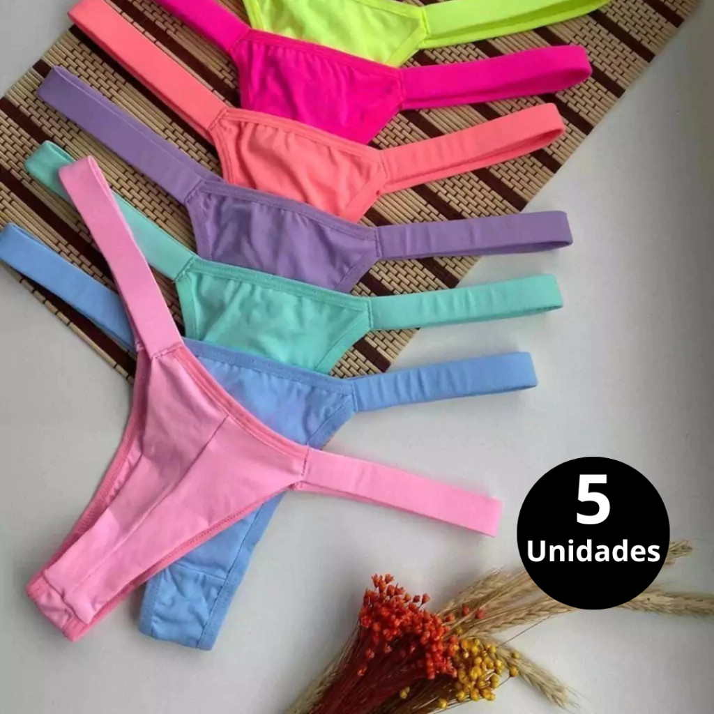 Kit C/5 Calcinha Fio Dental Fio Duplo Calcinha Fem