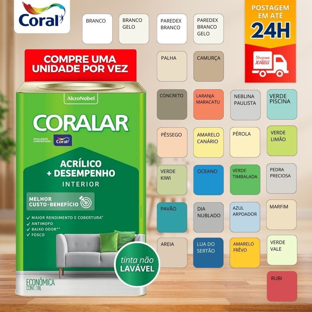 Tinta Econômica Fosca Coralar Paredes Coral 18 Li