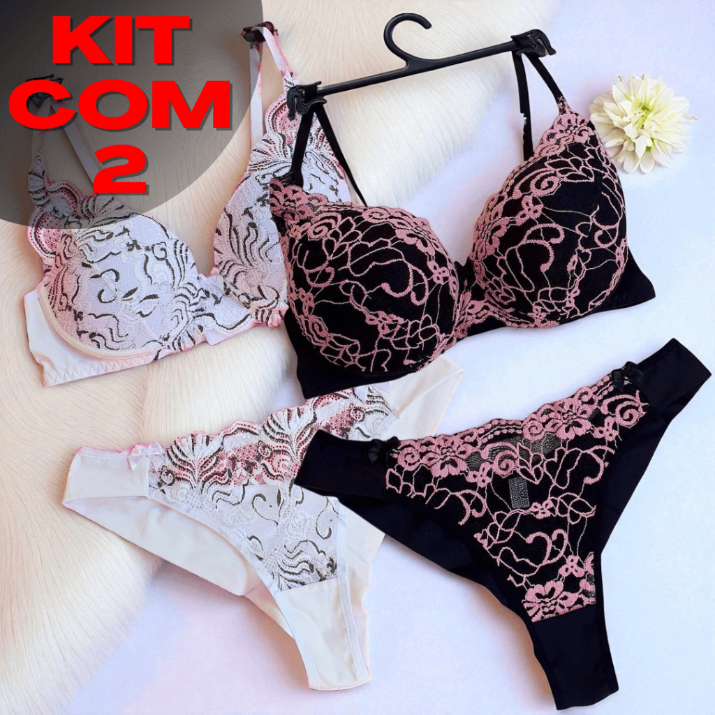 KIT 2 Conjunto Lingerie Feminino Calcinha Fio Dupl