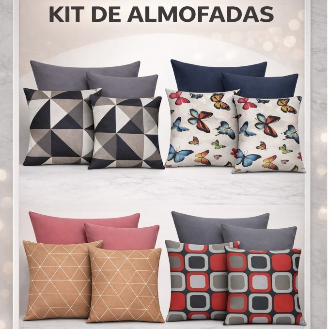 Kit 04 Capas Almofadas Decorativa Estampadas e Lis
