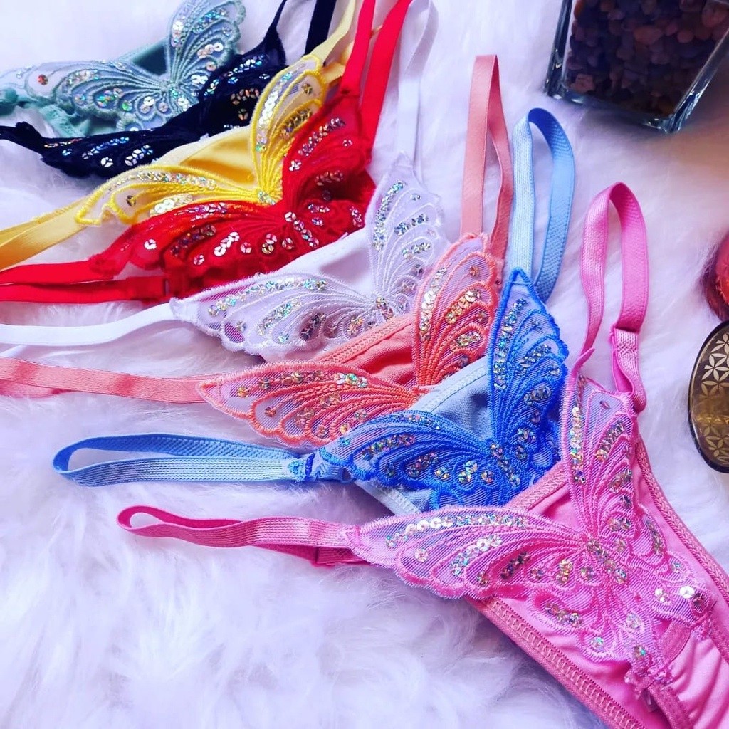 Kit 5 Calcinhas Tanga Sexy Borboleta Paetê