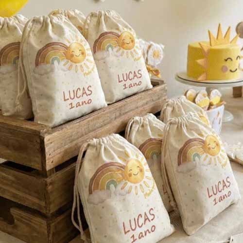 10 Sacolinhas Personalizadas de tecido festa de an