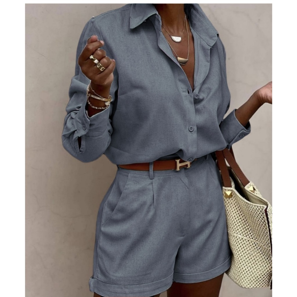 conjunto camisa e shorts com elastico atrás de li