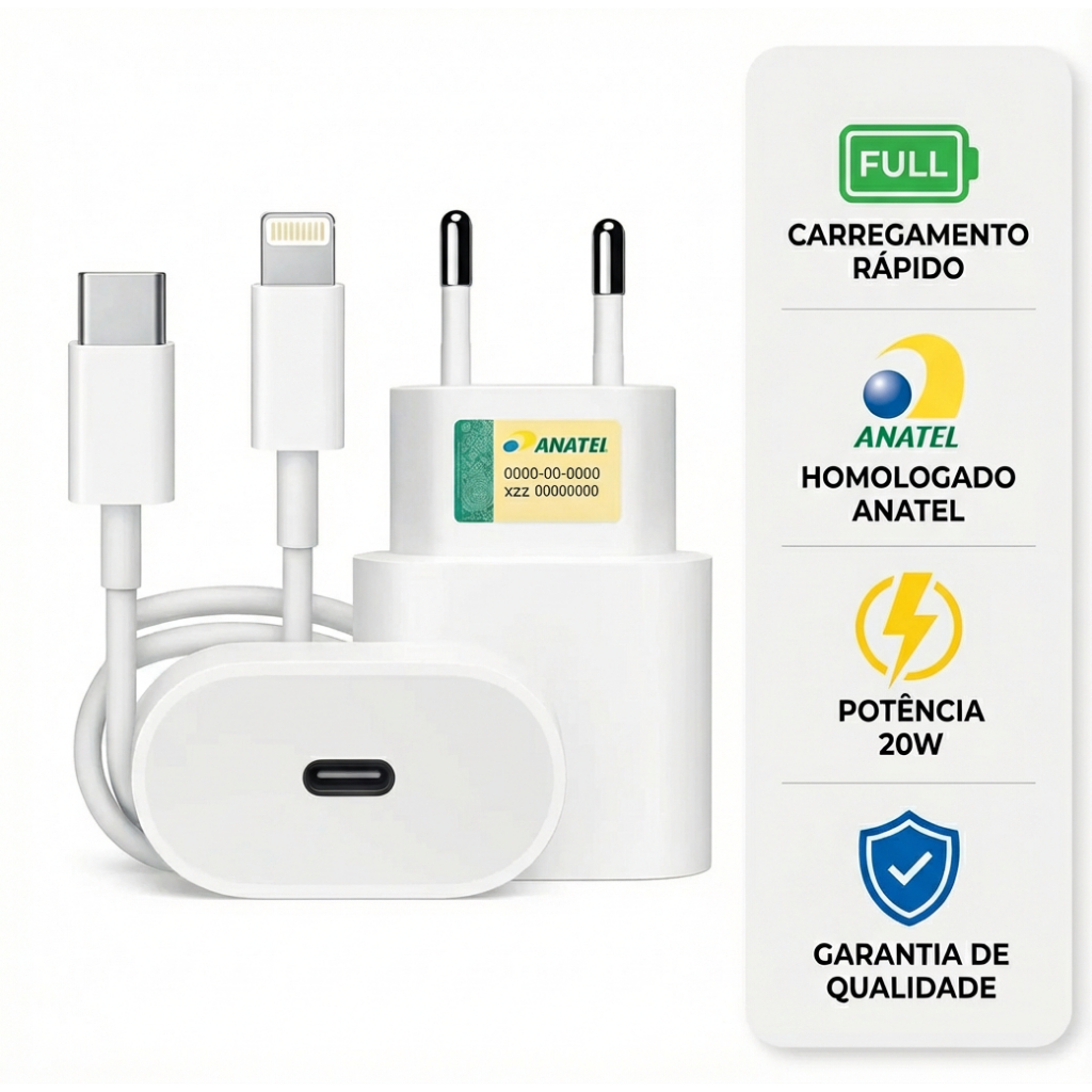 Carregador P/ iPhone Original Completo Turbo 20w i