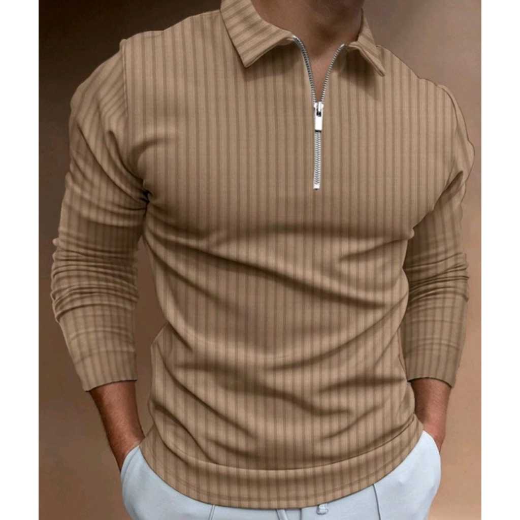 Camisa POLO casual listrada manga LONGA