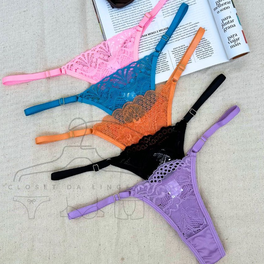 Kit 5 Calcinhas Renda Microfibra Fio Duplo Empina 