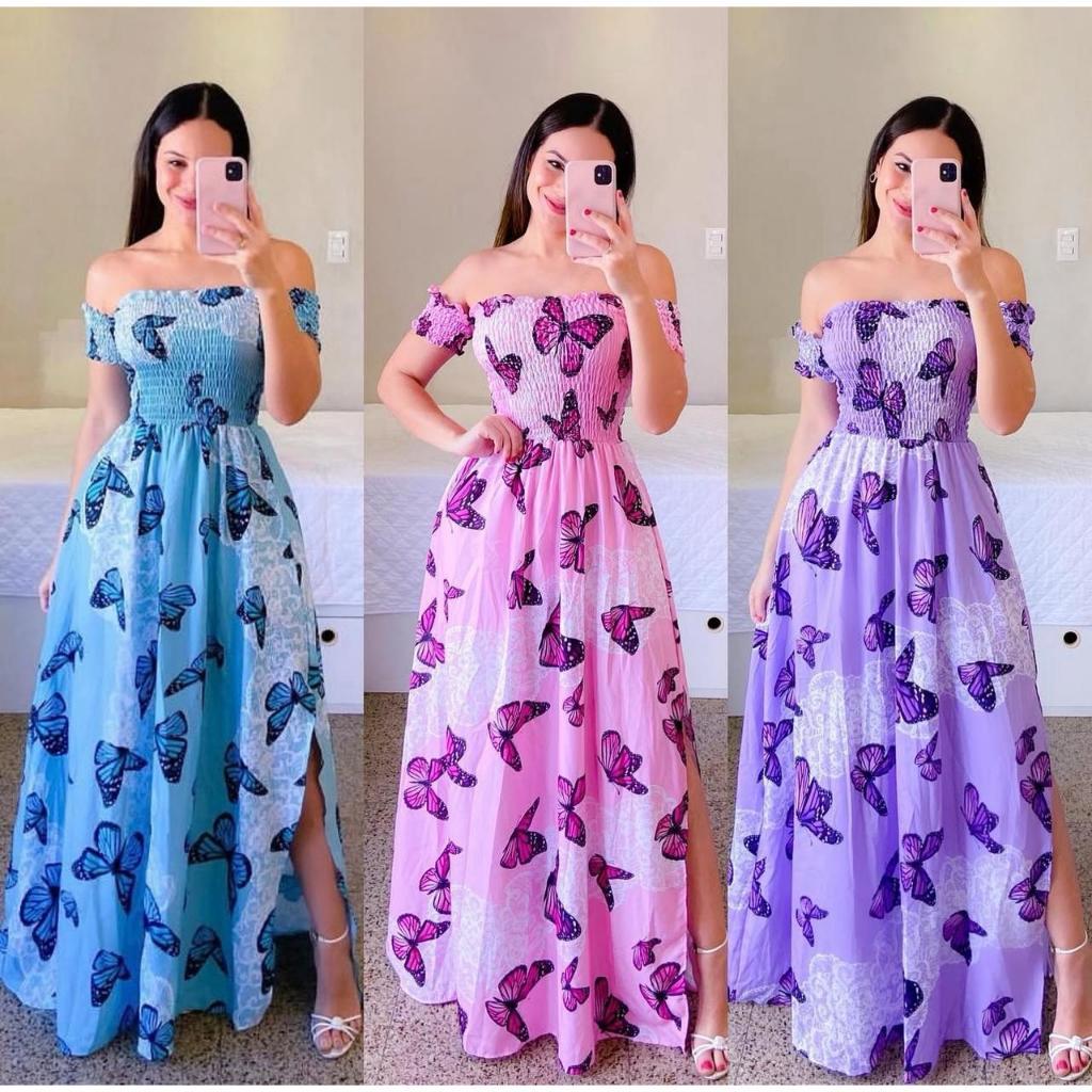 Vestido feminino longo lastex estampado moda evang