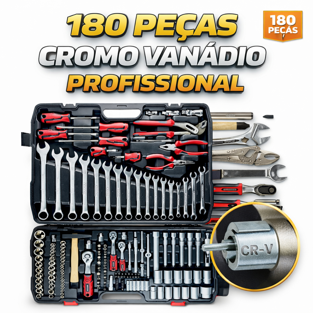 Maleta Jogo Ferramentas Completa 180 Peças Cromo 