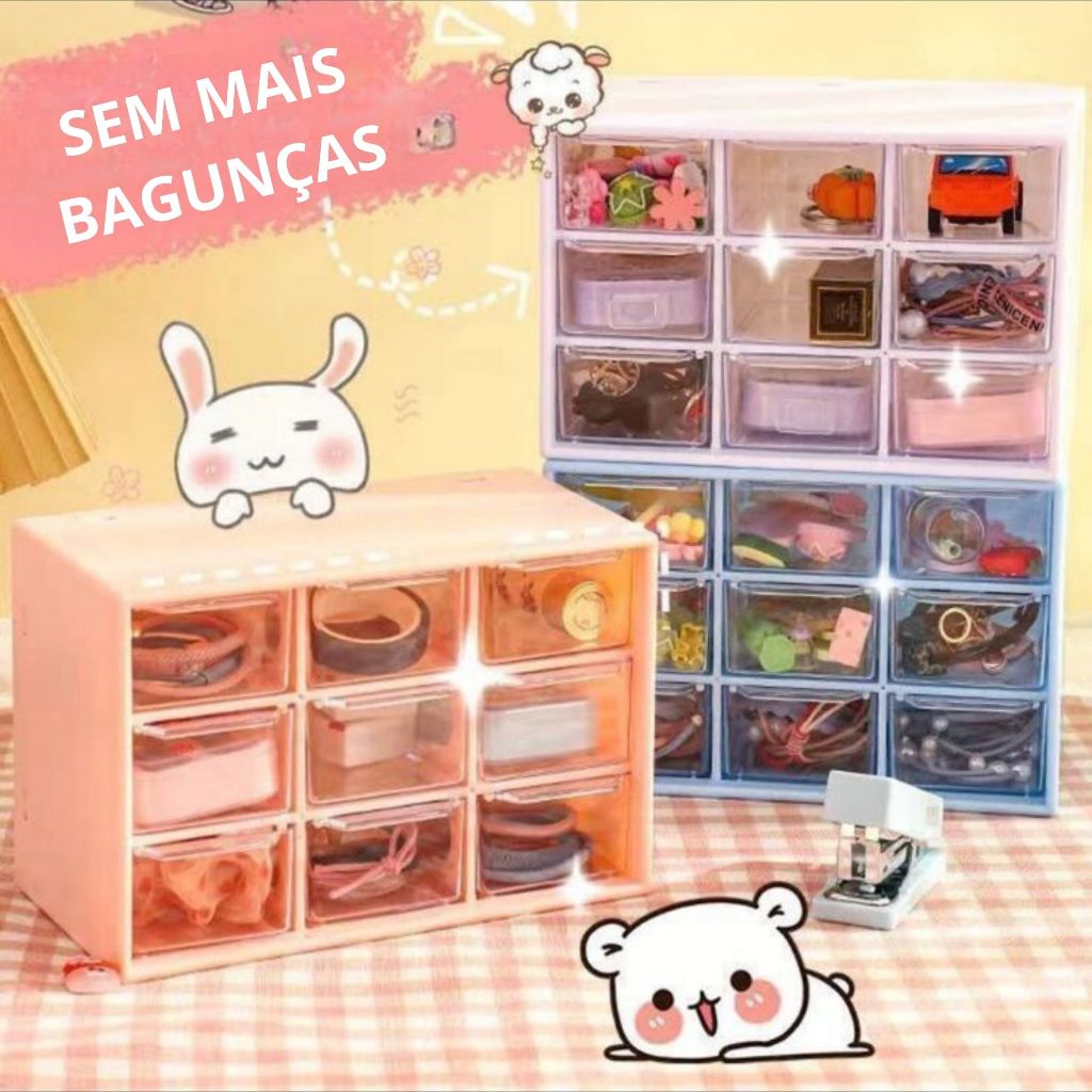 Mini Gaveteiro 9 Gavetas Organizador Transparente 