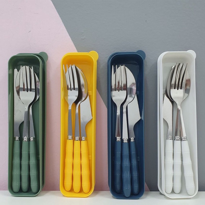 Jogo Talher Colher 3pc Inox Estojo Garfo Faca Marm