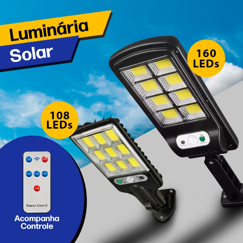 Luminária Solar Led 100W Mini Refletor Poste Cob 