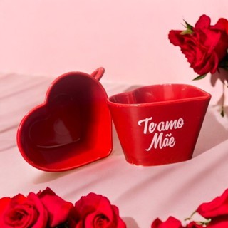 kit 30 xícaras coração te amo mãe vermelha 