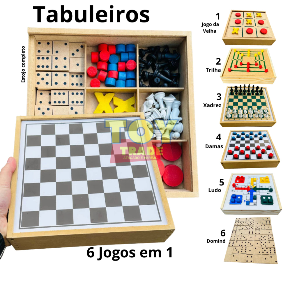 Jogos 6×1 Tabuleiros Xadrez, Dama, Jogo Da Ve