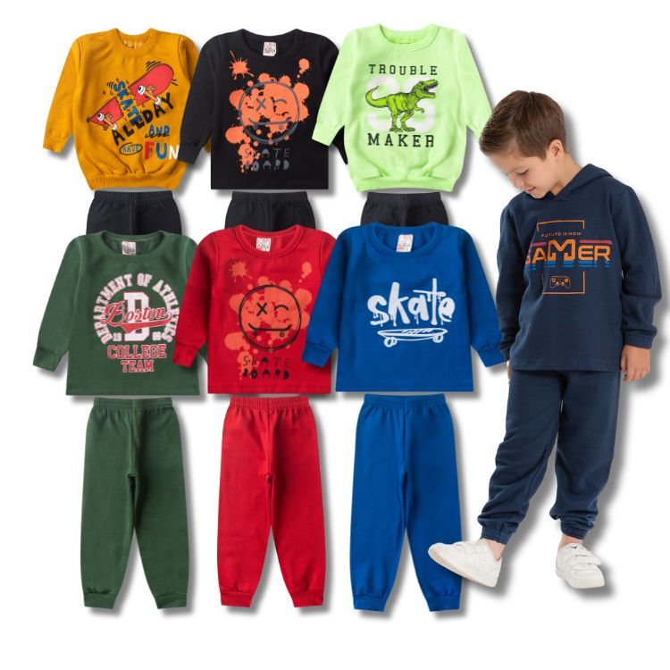Kit 6 Peças Moletom Masculino Infantil Inverno &#