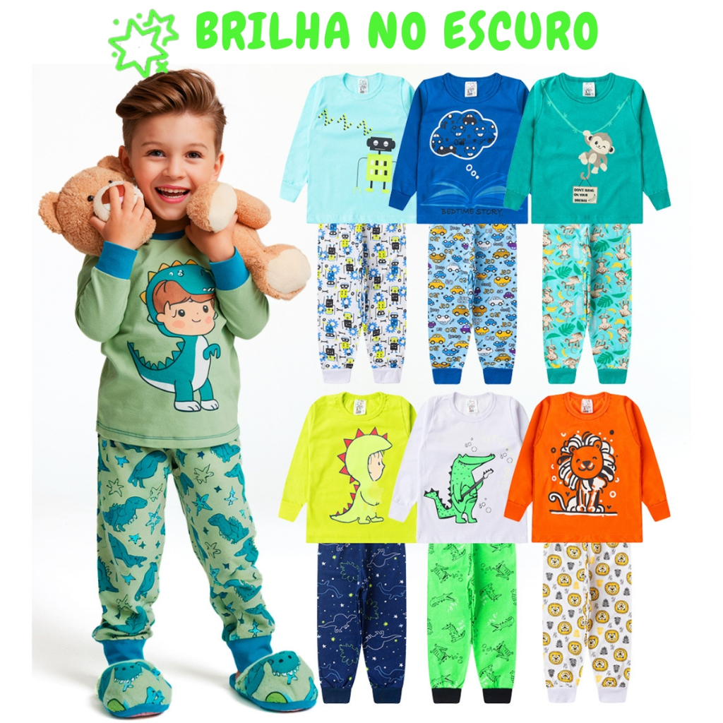 Kit 8 Peças Pijama Brilha no Escuro Infantil Meni