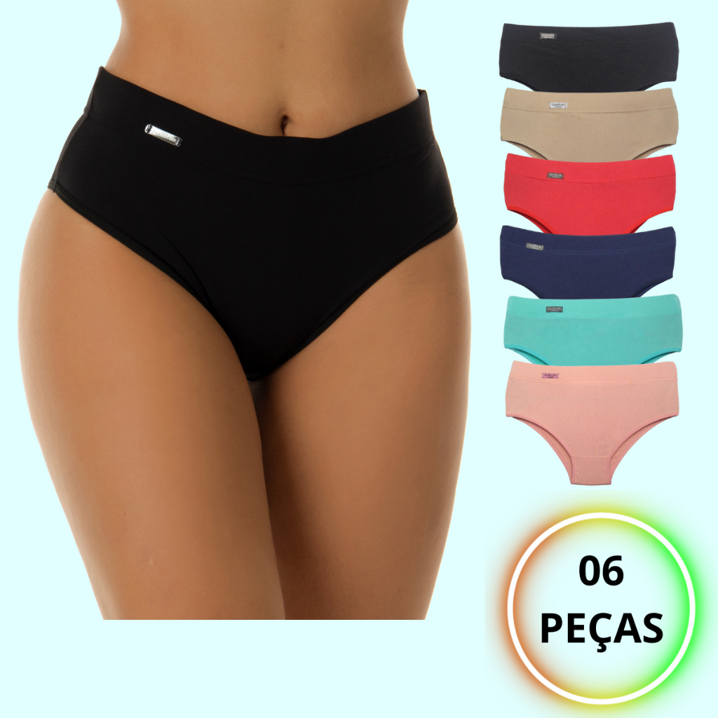 Kit 6 Calcinha Calçola Conforto Cintura Alta Ling