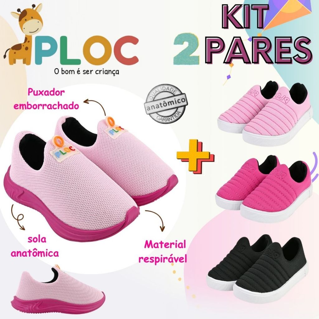 KIT 02 PARES:TÊNIS CALCE FÁCIL P26 MENINA + IATE