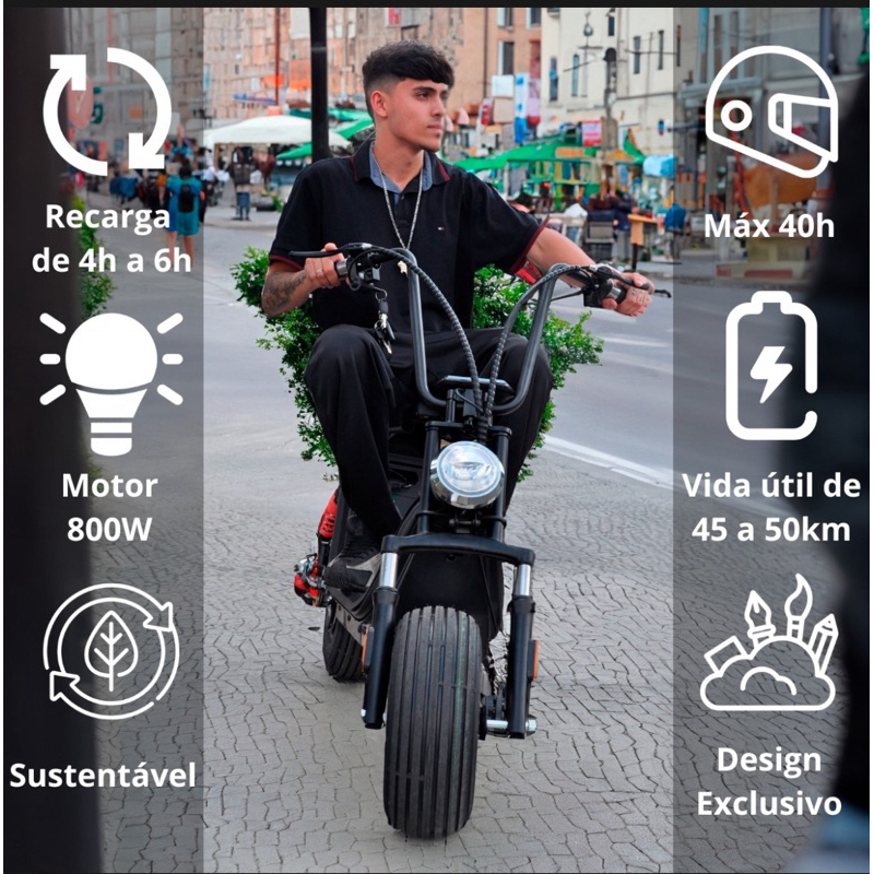 Scooter Elétrica Moto 800w 48v 40km/h Até 200kg