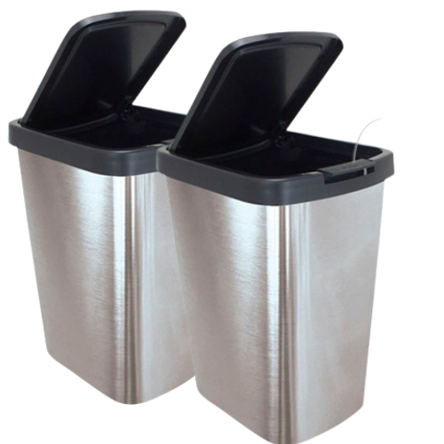 2 Lixeira Cesto 09 Litros Inox Com Tampa Click Lab