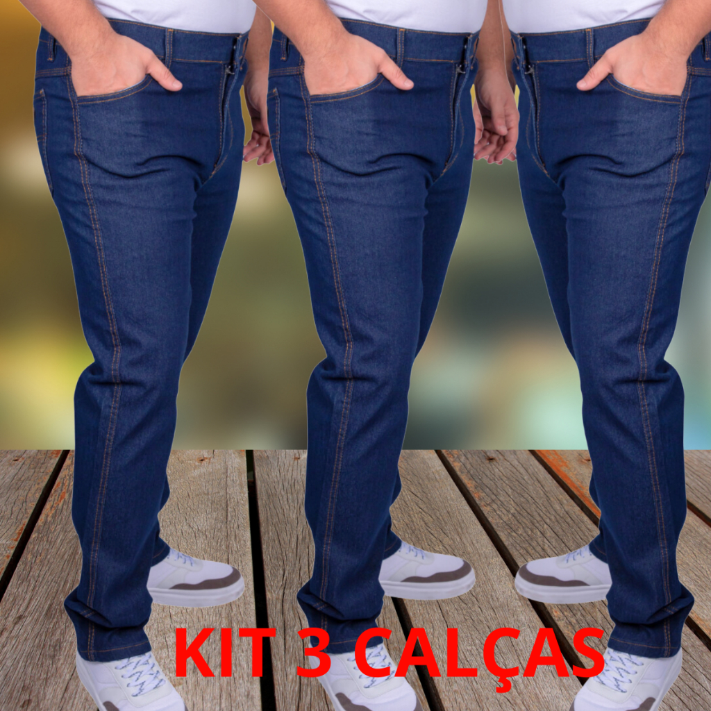 Kit 3 Calças Masculina Azul Escuro Preto Calca Je