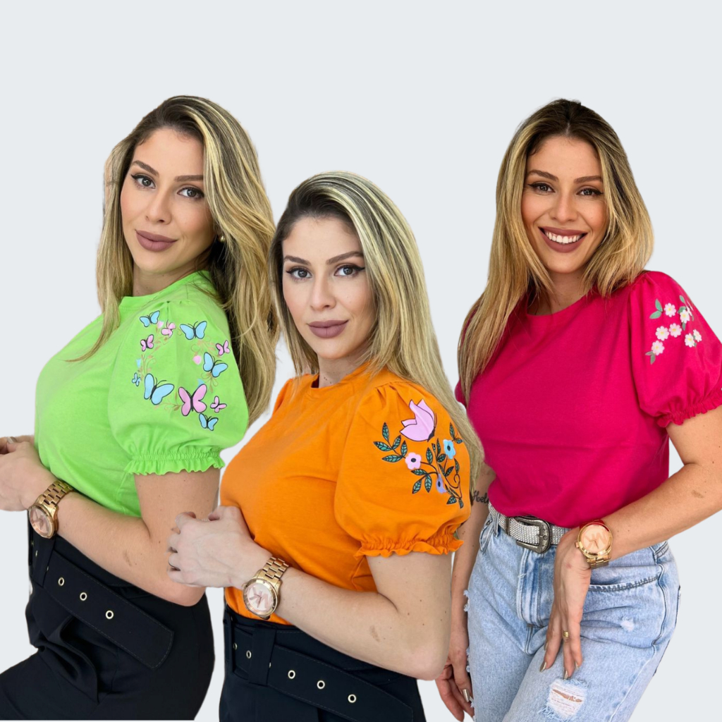 KIT 3 Blusas Manga Princesa Bufante SILCADA Evang�