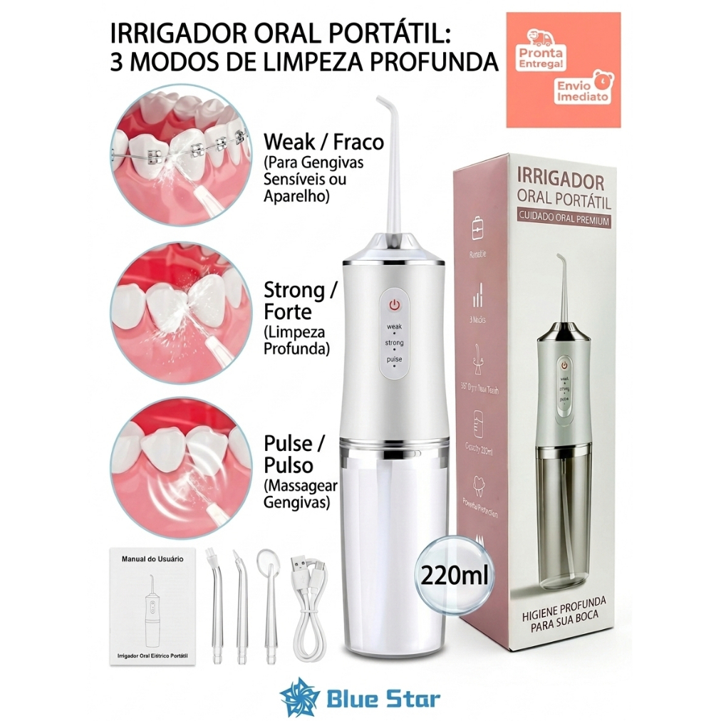 Irrigador 3 Modos Portátil Jato Dágua 220ml Reca