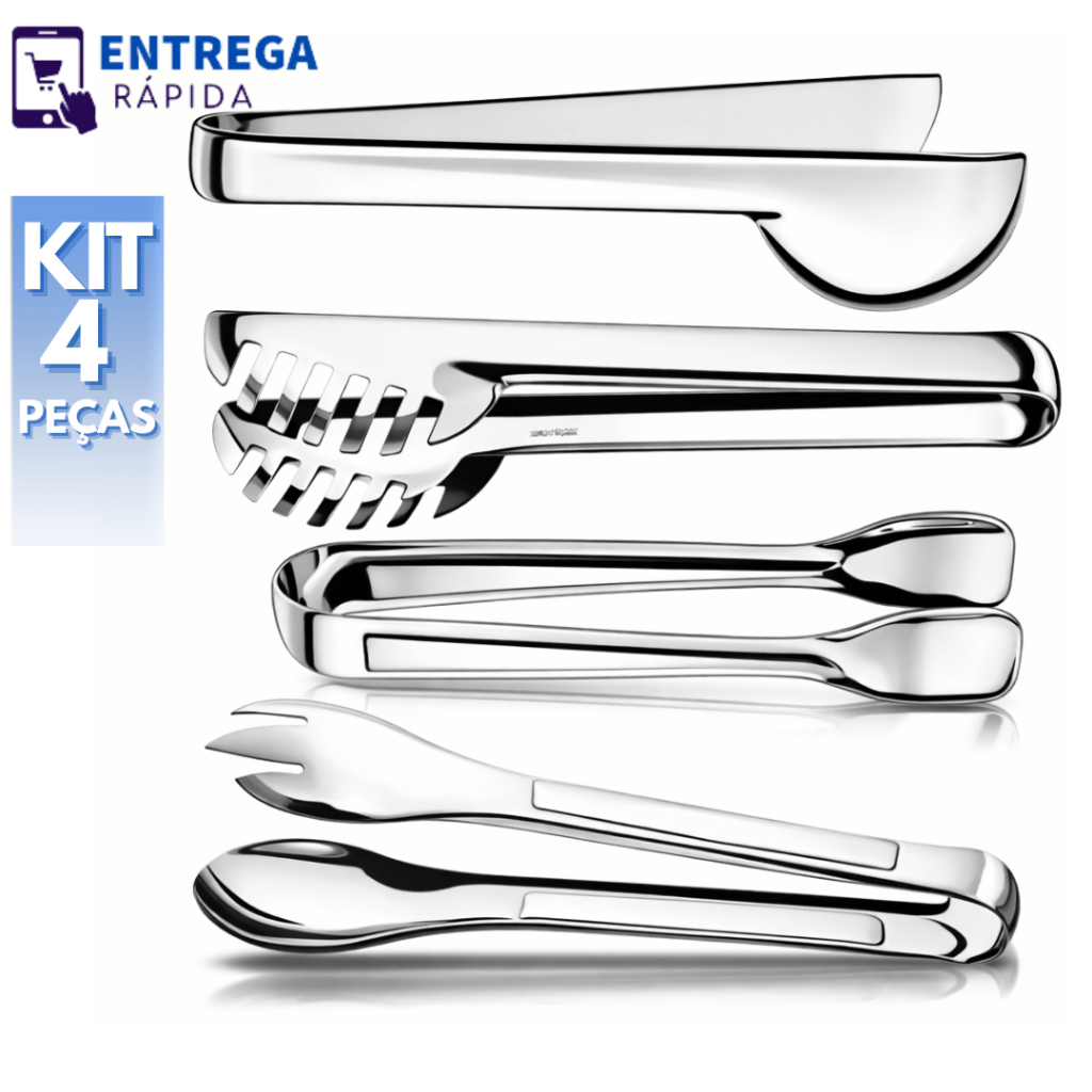 Kit 4 Utensílios para Cozinha Inox Pegador de Mas