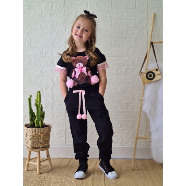 Conjunto Feminino Infantil Modinha Ursinho Verão 