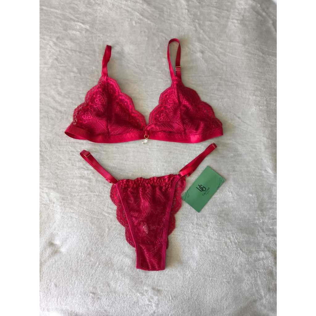 Conjunto Pérola feminino, sem bojo, renda, linger