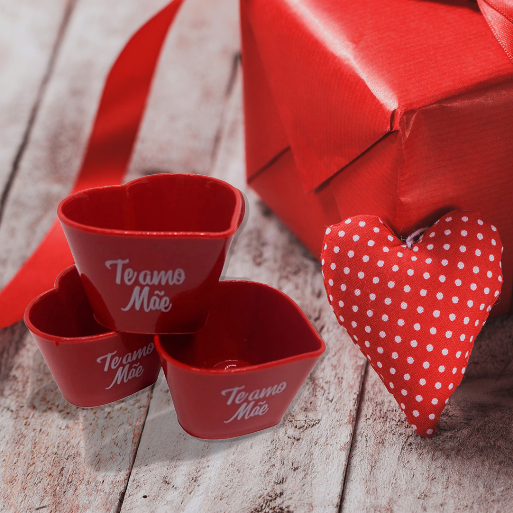 KIT 20 XICARAS CORAÇAO TE AMO MAE VERMELHO