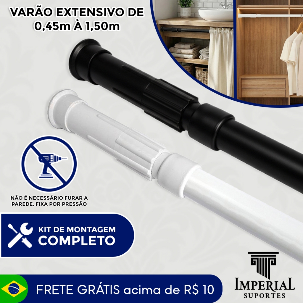 Varão Extensivo Ajustável 0,45m à 1,50m Cortina