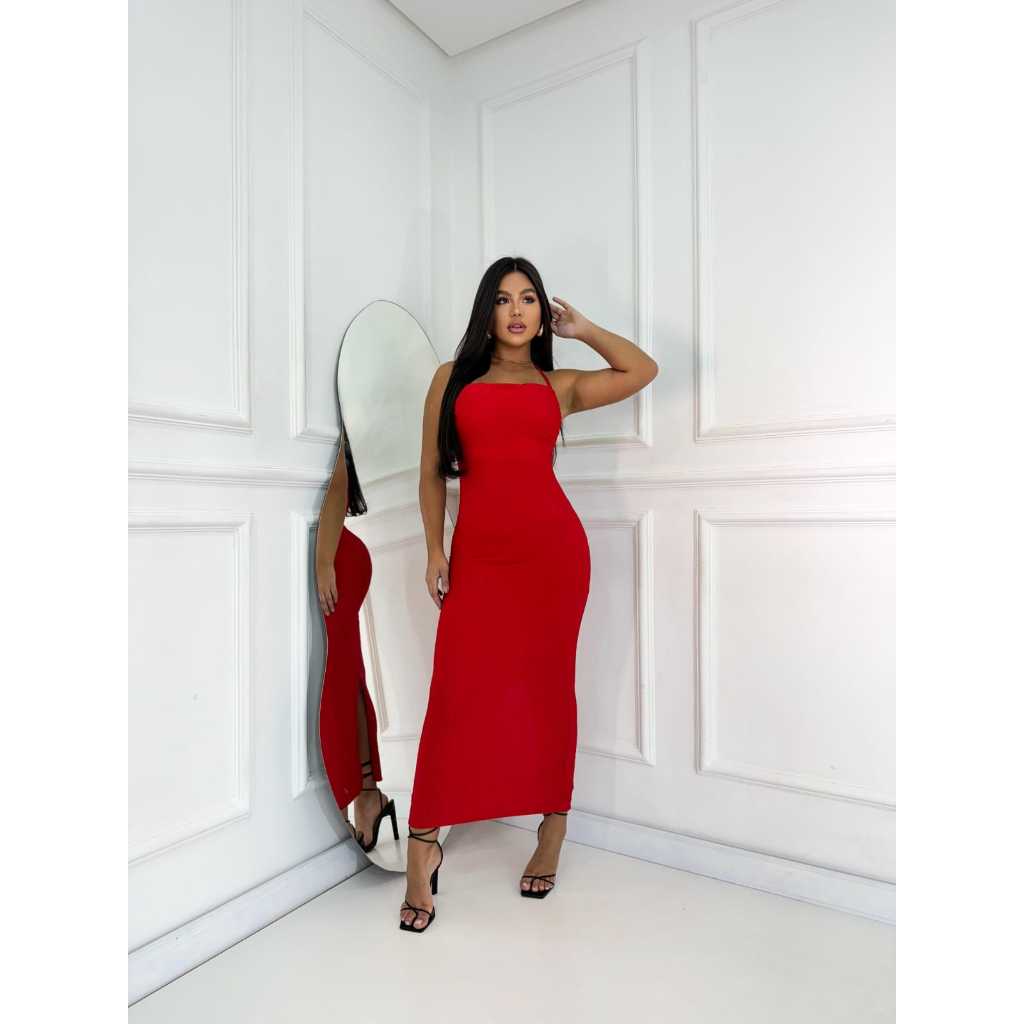 Vestido Feminino Anarruga Longo Amarração Fenda 
