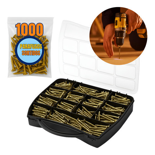 Kit Combo 1000 pçs Parafusos Reforçado Chipboard
