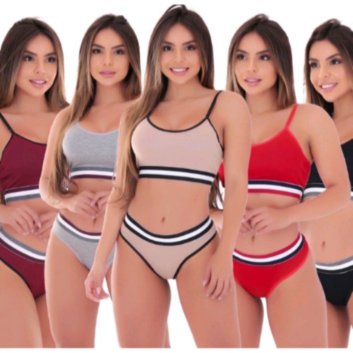 Kit 5 Conjunto feminino Top + Calcinha em Microfib