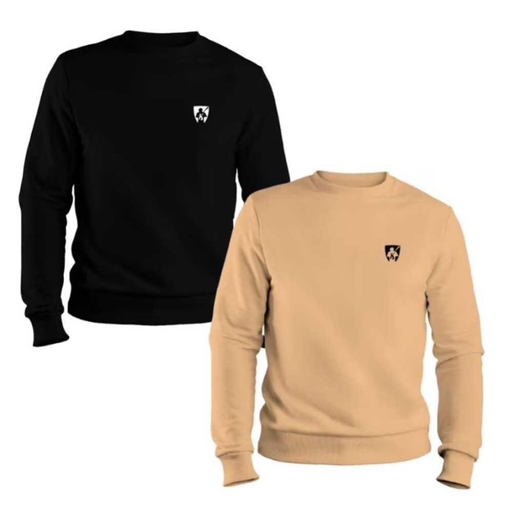 kit 2 Moletom Blusa De Frio Gola Careca Flanelado 