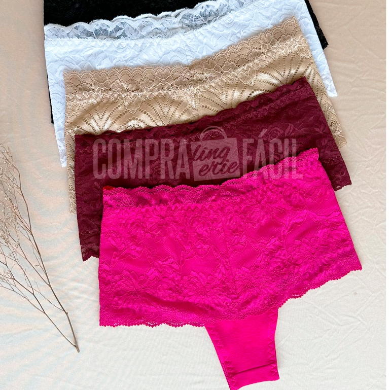 Kit com 4 Calcinhas Cinta Forrada Algodão e Renda